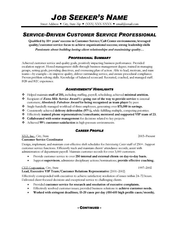 Free resume templates for customer service